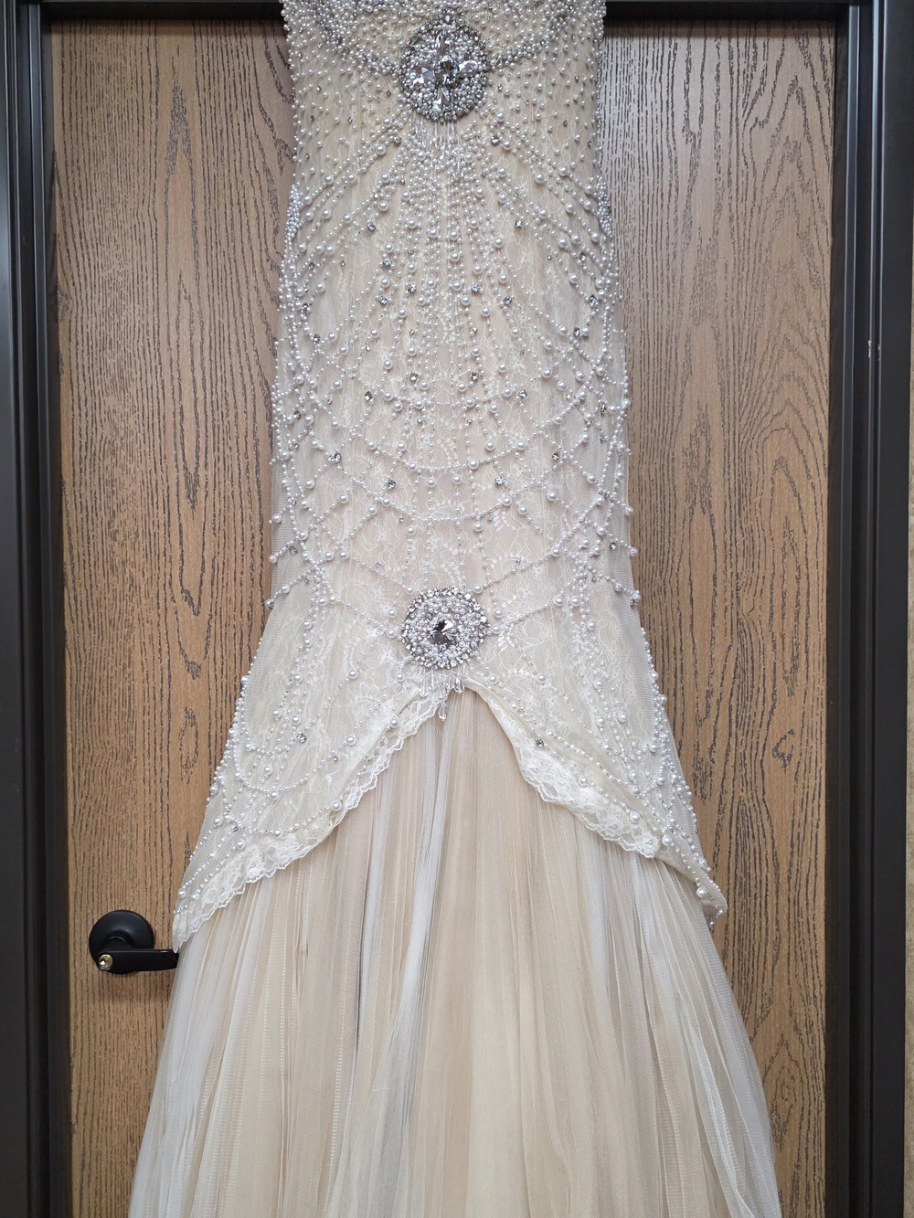 Sherri Hill Ivory and Silver Beaded Maxi Gown
